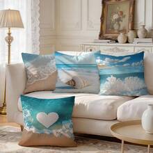 4pcs Beach Vacation Artistic Pattern Pillow Covers Without Inserts, Single-Sided Printed Cushion Covers, Suitable For Living Room, Bedroom, Home Decor, All Seasons - Multicolor - View 6