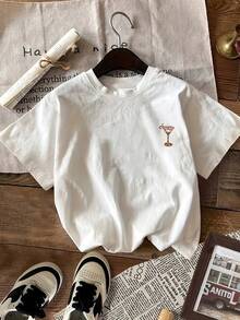 Women's Casual Short-Sleeved, Round-Neck T-Shirt With Letter Print - White - View 2