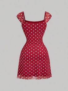 Vestido de mujer vintage con lazo y plisado de malla - Burdeos - Ver 2