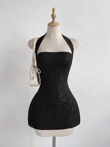 Vestido de fiesta mini con diseño de mariposa, cintura ceñida y sexy, con diseño de lazo de mariposa en la espalda, estilo dulce con bloqueo de color y malla - Negro - Ver 7