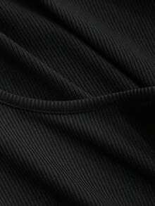 Mono de mujer de verano de manga corta, unicolor, con espalda descubierta y envolvente, camiseta informal tipo body Y2K para mujer - Negro 2 - Ver 5