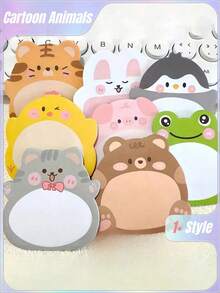 24pcs/Set Cute Cartoon Animal Pattern Memo Pads, Creative Upright Sticky Notes, 20 Sheets Per Book, 160 Sheets Total, Christmas Gift Or Prize - A - View 1