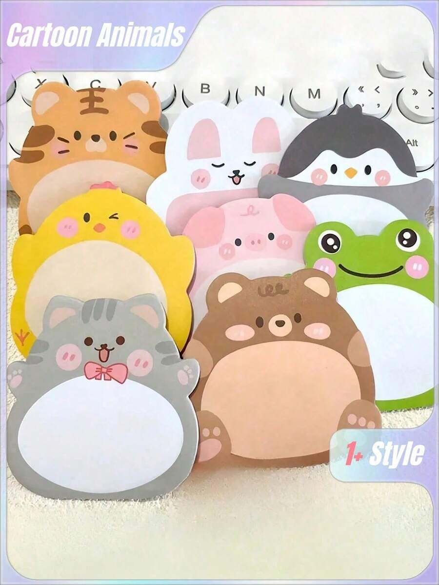 24pcs/Set Cute Cartoon Animal Pattern Memo Pads, Creative Upright Sticky Notes, 20 Sheets Per Book, 160 Sheets Total, Christmas Gift Or Prize - A - View 1