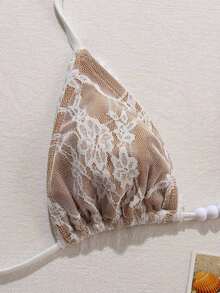 Collar de aro de encaje negro sexy para mujer, bikini de playa casual para vacaciones, adecuado para fiestas y reuniones, primavera/verano - Blanco - Ver 3