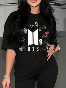 Camiseta  Auténtica - Diseño Exclusivo de Personajes - Estilo Casual para Fanáticos del K-pop - Colores Sólidos - Disponible en Tallas Variadas - Ropa de Moda Juvenil - Regalos para Amantes de - Negro - Ver 1