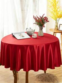 1pc Red Satin Tablecloth, Birthday Party Table Cover, Wedding Party Tablecloth, Baby Shower Party Table Runner, Princess Party Table Runner, Birthday Wedding Party Decoration, Bridal Shower Celebration, Anniversary Celebration, Restaurant Commercial Banquet Party Celebration, Graduation Decoration, Home Decoration, Room Decoration, Party Supplies - Red - View 8