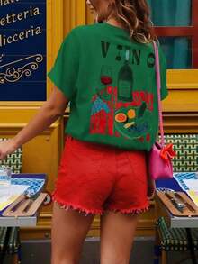 DrmWander Camiseta de mujer, camiseta de manga corta con gráfico de estilo casual de calle, top de verano lindo - Verde - Ver 3