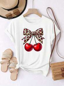 Mexican Basic YOKASA Camiseta de mujer de manga corta y cuello redondo. Estampado de cerezas y mariposas. 1 pieza, 180g Pure Heavy, 95% poliéster 5% spandex - Camiseta unisex de manga corta, cuello redondo, estilo vintage urbano, de algodón suelto. Nuevo lanzamiento. - Blanco - Ver 2