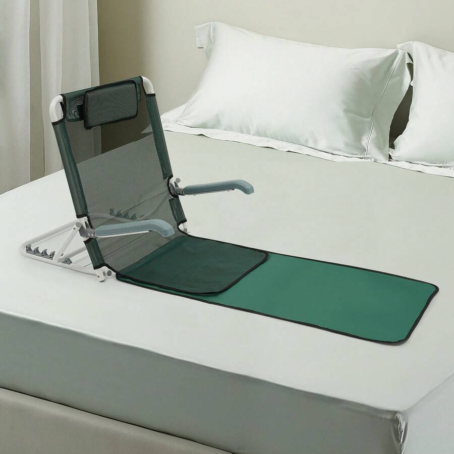 Respaldo de cama ajustable con reposabrazos y cojín de espuma, portátil, respaldo de malla plegable con ángulo ajustable en 5 posiciones para personas mayores y pacientes para leer y relajarse, azul marino y gris. - Verde - Ver 1