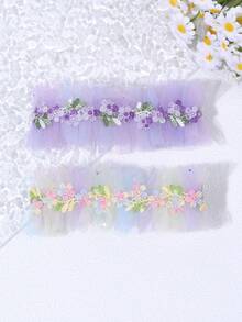 2 chiếc băng đô co giãn lưới thêu hoa ombre cho bé gái, phụ kiện tóc cưới, băng đô hoa cài tóc, phụ kiện tóc dễ thương cho bé gái - Nhiều màu - Xem 6