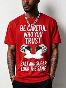 Men's Funny Gym T-Shirt With "Salt & Sugar Trust" Graphic Print - 200g Heavyweight Cotton, Loose Fit, Breathable, Short Sleeve, Crew Neck, Casual And Sporty Summer T-Shirt - Salt Shaker Design For Salt Lovers (Machine Washable) - Black With White Salt Crystal Print, Loose Fit T-Shirt For Outdoor Fitness, Geometric Pattern, Adult Men's Fashion, Humorous Salt-Themed Design - 紅色 - 查看 1