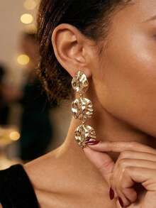 2 piezas Pendientes colgantes ovalados asimétricos de metal minimalistas, adecuados para el uso diario de las mujeres - pendientes largos - Ver 3
