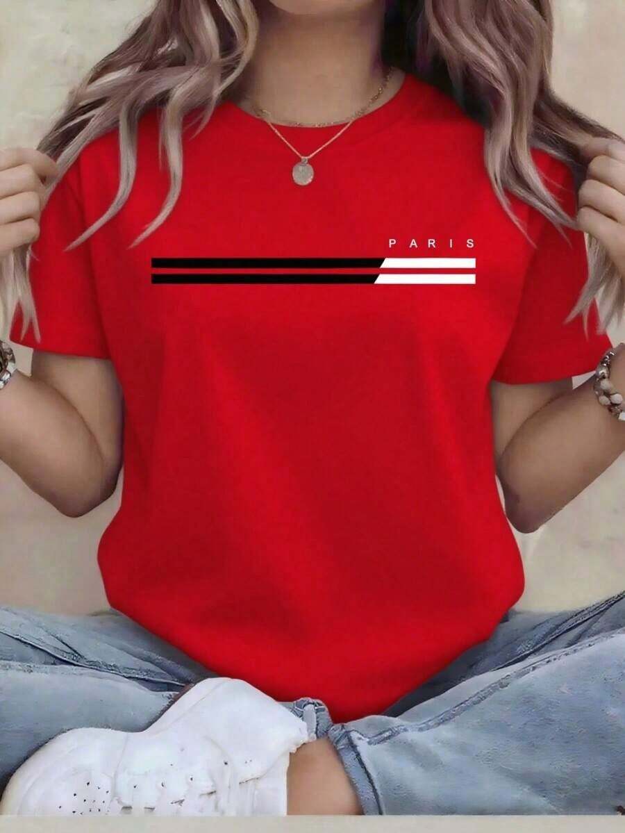 SummerTalla Grande - Talla Grande - Camiseta Oversize - Camiseta Gráfica Divertida para Mujer - Top de Manga Corta y Cuello Redondo de Corte Relajado, Lavable a Máquina para Comodidad Durante Todo el Año, Uso Diario; Corte Relajado; Estampado Duradero, Ideal para Regalos Navideños, 100% algodón. Camiseta de manga corta para mujer, estilo básico y versátil para uso interior y exterior. - Rojo - Ver 1