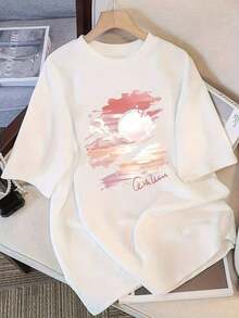 1 pieza de camiseta de manga corta blanca de verano para mujer estilo Y2K - Linda blusa de cuello redondo con estampado de dibujos animados Kawaii, corte holgado, top casual de manga corta, lavable a máquina, esencial para el vestuario de verano para combinaciones y atuendos diarios. Nueva llegada. 180g 100% algodón, todos los diseños están impresos. Unisexo. - Blanco - Ver 6