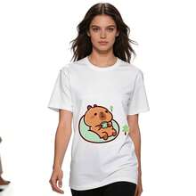 Tops para mujer Casual y Linda de Algodón para Mujer, Manga Corta, Cuello Redondo, con Estampado de Capibara y Oso, Ropa de Verano para Mujer, Ropa de Vacaciones para Mujer, Blusas para Mujer, Blusas de Verano, Conjuntos de Verano, Ropa de Verano, Regalos de Pascua - Blanco - Ver 2