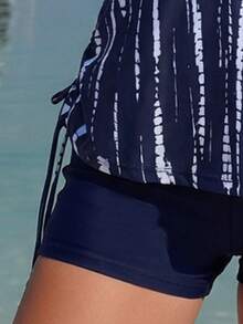 Traje de baño tipo tank azul marino con estampado para mujer para vacaciones de verano - Azul Marino - Ver 6