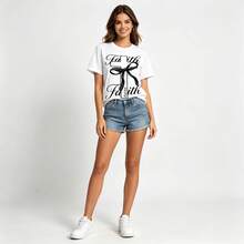 Tops para mujer de algodón de manga corta con cuello redondo y estampado de cruz para mujer, corte casual y ajuste regular. - Blanco - Ver 10