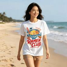 Tops para mujer Oversize Retro con Estampado Gráfico para Adolescentes - Diseño de Chica Surfista Save A Horse Ride A Wave - Top Casual para Verano, Fiestas y Regreso a Clases - Blanco - Ver 9