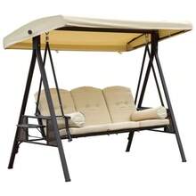 3-Seater Swing With Canopy, Beige And Brown, 121 X 208 X 172 Cm - Beige - View 6