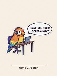 1pc Funny Tech Support Parrot Sticker, "Have You Tried Screaming" Workplace Humor Decal, IT Professional Gift, Aesthetic Sarcastic Mood Sticker For Laptop & PC Case - Multicolor - View 2
