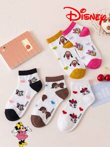 Disney 10/5/1 双迪士尼卡通短袜礼品，夏季女袜米妮印花袜，迪士尼船袜米妮、黛西、奇奇和蒂蒂，舒适透气时尚女袜，可爱少女风透气百搭白色袜子 - 彩色 - 查看 7