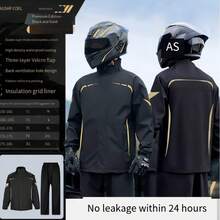 Set de 2 piezas que incluye chaqueta y pantalones, impermeable casual con capucha, unisex, con bolsa de almacenamiento, conjunto completo de chubasquero y pantalón de lluvia, 2 piezas por set - Multicolor - Ver 10