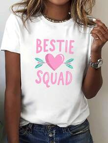 PremiumCamiseta casual de manga corta y cuello redondo para mujer, con diseño de flecha en forma de corazón, perfecta para primavera y verano, linda.Nueva llegada - Blanco - Ver 1