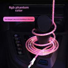 60W 超快充三合一 RGB 流光灯充电线，星光 LED 夜灯车载充电线，多接口通用 USB 数据线（适用于 Type-C 和 Micro USB 设备），车载氛围灯数据线 - 彩色 - 查看 2