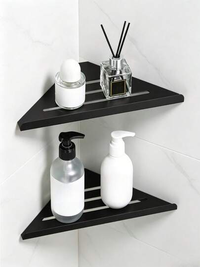 Stainless Steel Triangular Corner Shelf, Wall-Mounted Sturdy Storage Rack, Waterproof & Anti-Rust, Perforated Drainage Design, Holds Shower Gels & Skincare Products, Keeps Countertop Organized