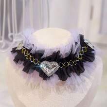 Sparkling Rhinestone Heart Cat & Dog Necklace Adjustable Crystal Pet Jewelry Dark Princess Lace Cat & Dog Collar Black Lace Cat & Dog Scarf - Black - View 3