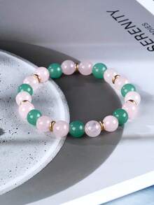 Braccialetto di perline per abbondanza e prosperità, avventurina verde e quarzo rosa per attrarre ricchezza, amore, fortuna e successo, gioielli spirituali in stile boho, regali per donne e uomini - Multicolore - Visualizzare 2