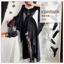 Dark Gothic Halloween Costume Witch Dress Vampire Coffin Black Dress - Dress + Black Fishnet Stockings - View 7