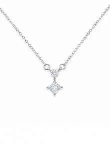 1 chiếc dây chuyền mặt đá Cubic Zirconia hình vuông và hình vuông cắt kiểu Princess, màu bạc, kiểu dáng tối giản với một viên đá duy nhất, phù hợp cho phụ nữ đeo hàng ngày, đi làm, dự đám cưới, ngày Valentine, sinh nhật. - Bạc - Xem 5