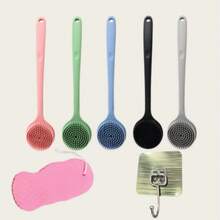 Bàn chải tắm massage cán dài bằng silicon màu hồng/đen/xanh dương/xám/xanh lá cây, bàn chải tắm hai mặt cán dài, dụng cụ chà lưng và tẩy tế bào chết toàn thân. - Nhiều kiểu dáng - Xem 9