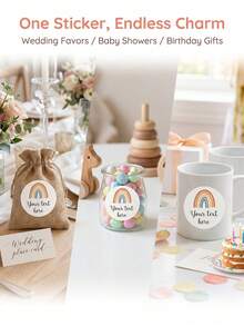 17/35/70 piezas Pegatinas arcoíris personalizadas, etiquetas bohemias personalizadas para baby shower y regalos, etiquetas de texto personalizadas para baby shower y recuerdos de cumpleaños - Multicolor - Ver 2