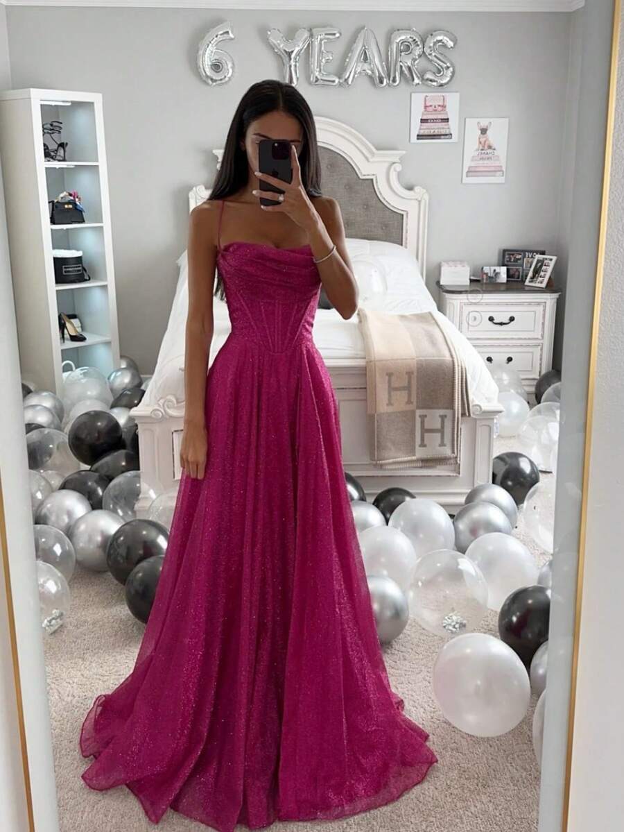 Vestido largo con tirantes y estampado dorado ideal para primavera y otoño - Rojo - Ver 1