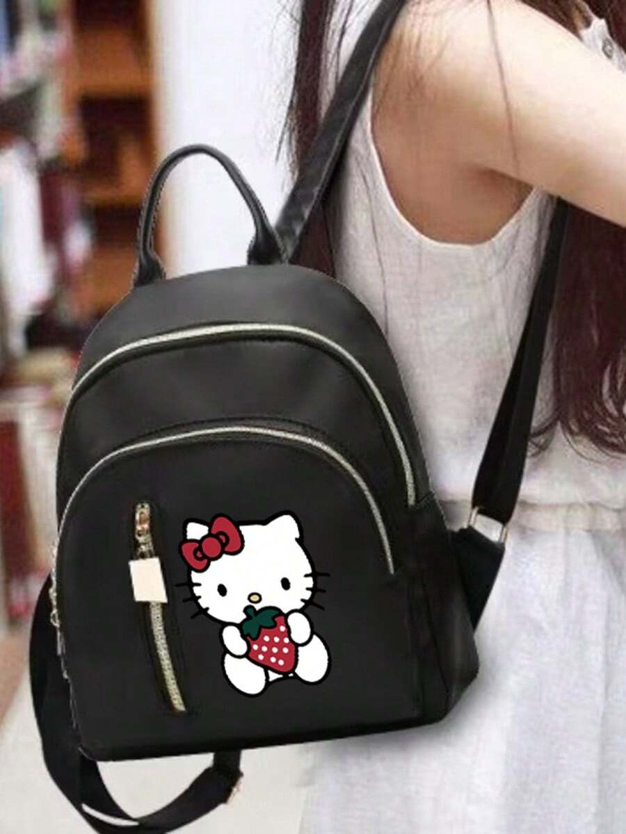 1 chiếc balo nylon họa tiết hoạt hình Hello Kitty của Sanrio, balo đi làm nhẹ nhàng, tối giản, lựa chọn hoàn hảo cho học sinh và người hâm mộ anime. - quả dâu - Xem 1