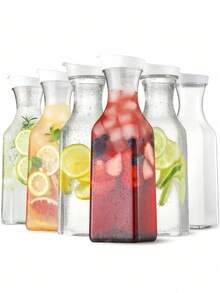 Square Plastic Water Bottle With Lid, Transparent Juice Container, Cold Pressed Juice Dispensing Bottle, Suitable For Cold Storage Of Juice And Milk, Sealed Cold Water Bottle, Suitable For Kitchen, Restaurant, Bar, Kitchen Accessories - Multicolor - View 7