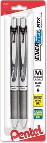 Pentel EnerGel RTX Retractable Liquid Gel Pen, (0.7mm), Medium Line, Metal Tip, Black Ink, Pack Of 2 (BL77BP2A) - ColorA - View 1