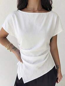 Blusa asimétrica casual y elegante a cuadros, adecuada para ir al trabajo, uso diario casual y vestimenta de negocios de moda / Ropa de otoño para mujer / Atuendos para volver a la escuela / Atuendos de maestra / Blusas para salir / Blusas para salir / Casual de negocios para mujer / Camisa a rayas / Casual de negocios para mujer / Camisas de maestra - Blanco - Ver 5