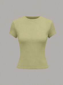 Camiseta casual de mujer de manga corta de unicolor, versátil - Multicolor 10 - Ver 4