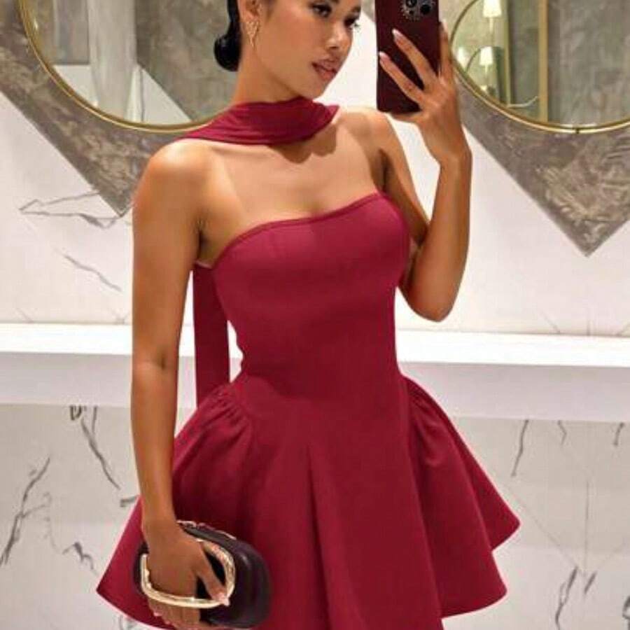 Slayr 2025 New Party, Birthday, Cocktail, Valentine's Day, Halloween, Christmas, Wedding, Daily Wear French Style Strapless A-Line Princess Mini Dress - Red Short Club Dress Dress Red Red Mini Dress Strapless Dress Women's Red Dress Red Casual Dress Short Red Dress,Summer Dresses For Women - Burdeos - Ver 1
