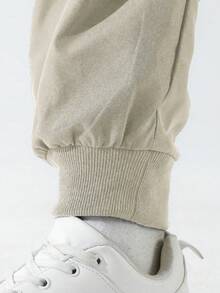 Pantalones cargo casuales de hombre con cordón y estampado de letras - Beis - Ver 5