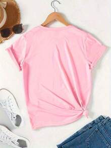 Women's Tops 2026 Spring: Fashionable Letter Print Tops, Women's Pure Cotton Round Neck T-Shirt, Simple Design, Comfortable And Breathable, Suitable For Casual Daily Wear, Versatile, Shows A Natural And Elegant Style, Essential For Summer Parties, Local Delivery, Loose And Comfortable Summer Clothes. - 粉色 - 查看 2