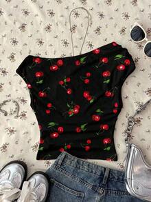 Top corto asimétrico fruncido para mujer - Multicolor 4 - Ver 2