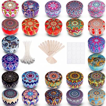 44pcs Floral Candle Jar Set With Wooden Lids, DIY Aromatherapy Candle Materials, Suitable For Wedding, Birthday, Valentine's Day, Easter, Ramadan Party Decoration, Also As A Gift For Friends