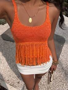 Blusa de punto minimalista, elegante y sexy estilo "Mori Girl" para primavera/verano - Naranja - Ver 2