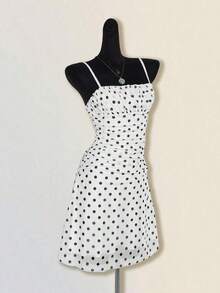 Vestido mini plisado con estampado de hoja de arce vintage para mujer, adecuado para vacaciones de verano y ropa de vuelta al colegio - Blanco - Ver 3