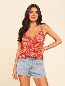 Camiseta de tirantes de unicolor casual para uso diario, verano - Naranja - Ver 7