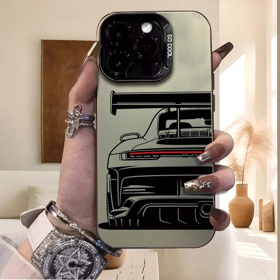 1pc Racing Car Pattern Black & Silver Phone Case Compatible With Apple - Multicolor - View 1